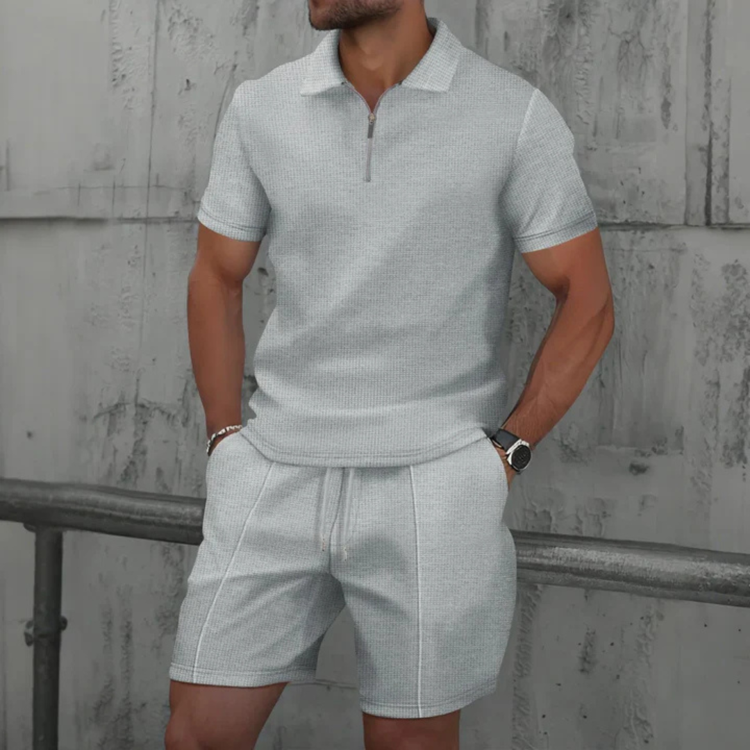 IBIZA Conjunto Coordinado – Zip Neck Polo & Soft Knit Shorts