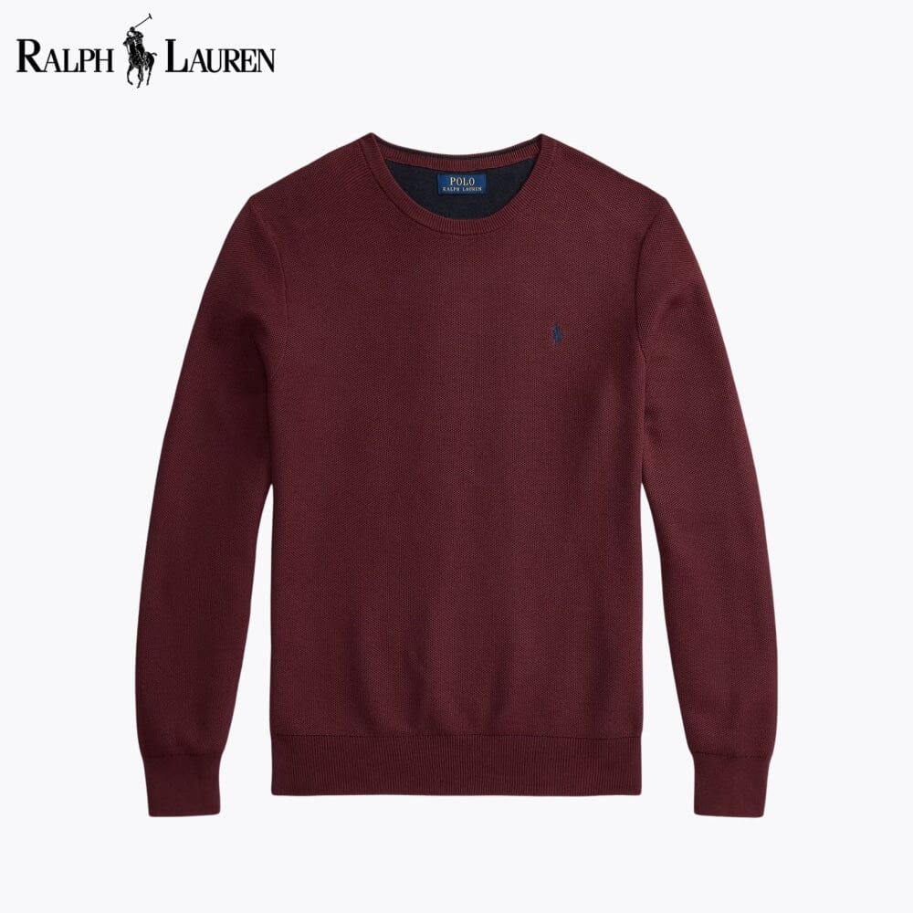 Suéter de algodón de punto de malla RL con cuello redondo