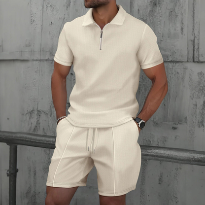 IBIZA Conjunto coordinado – Polo con cremallera en el cuello y pantalón corto de punto suave