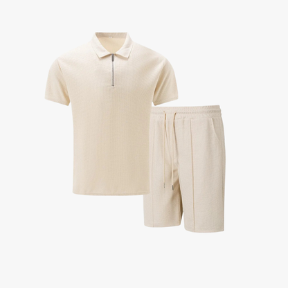 IBIZA Conjunto coordinado – Polo con cremallera en el cuello y pantalón corto de punto suave