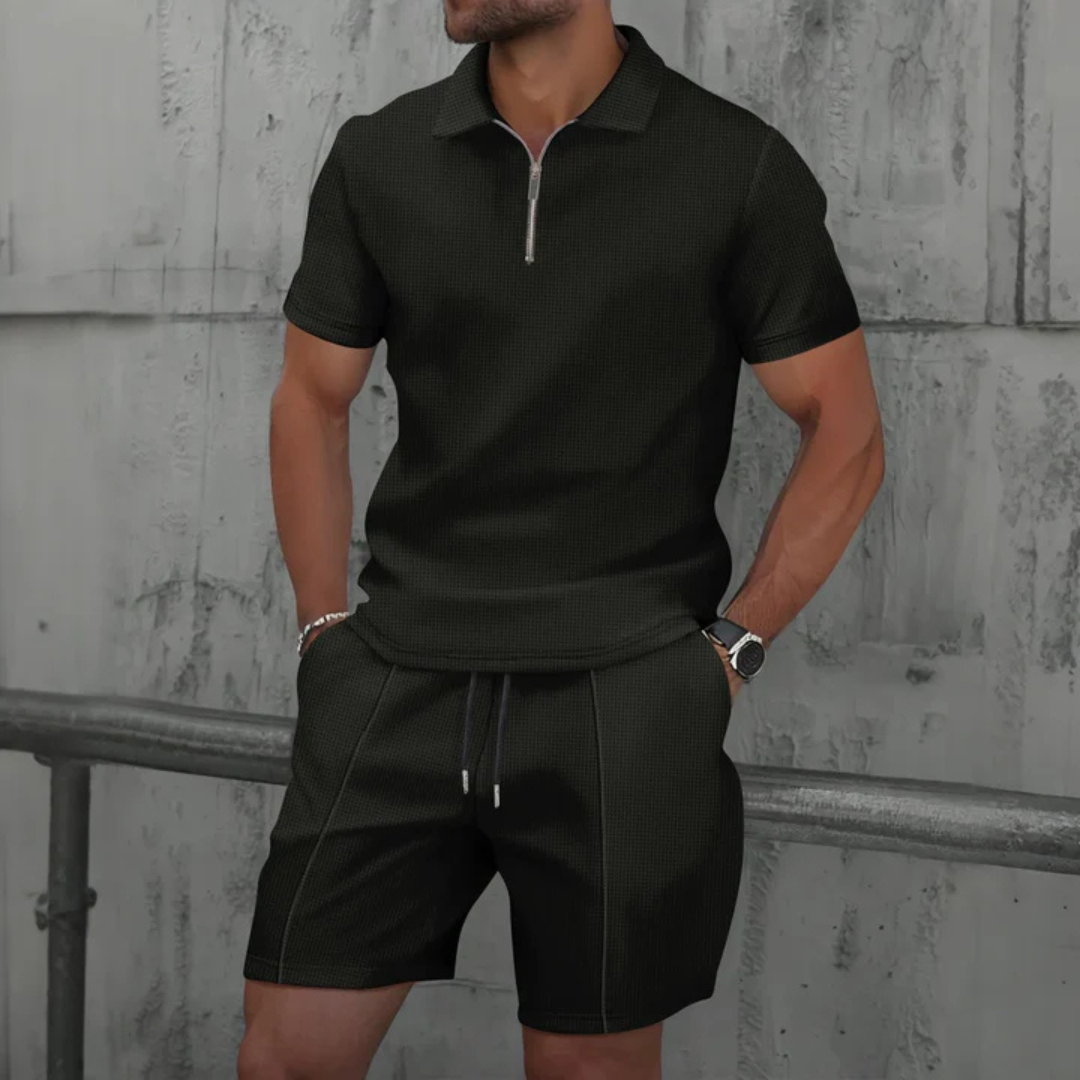 IBIZA Conjunto coordinado – Polo con cremallera en el cuello y pantalón corto de punto suave