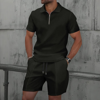 IBIZA Conjunto coordinado – Polo con cremallera en el cuello y pantalón corto de punto suave