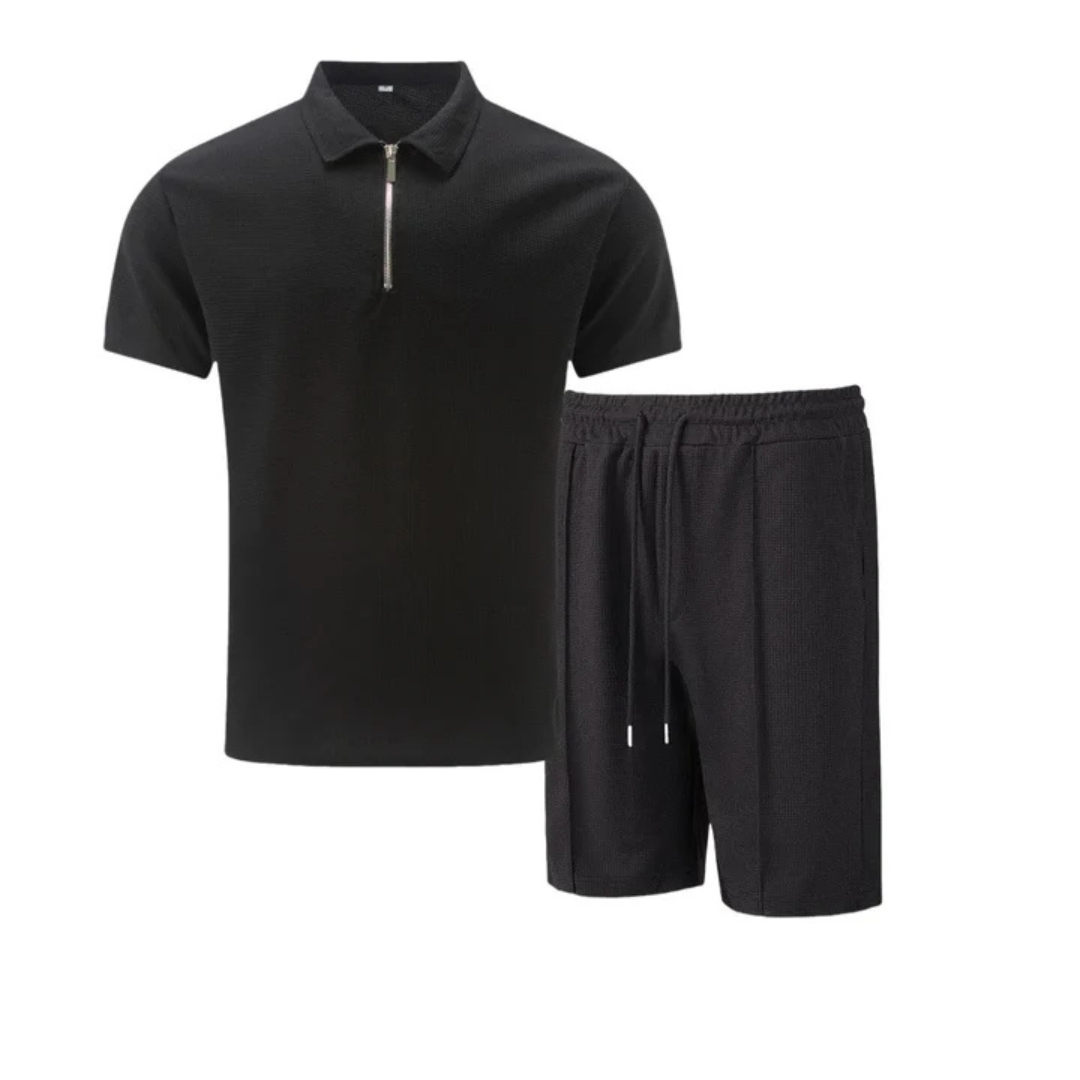 IBIZA Conjunto coordinado – Polo con cremallera en el cuello y pantalón corto de punto suave
