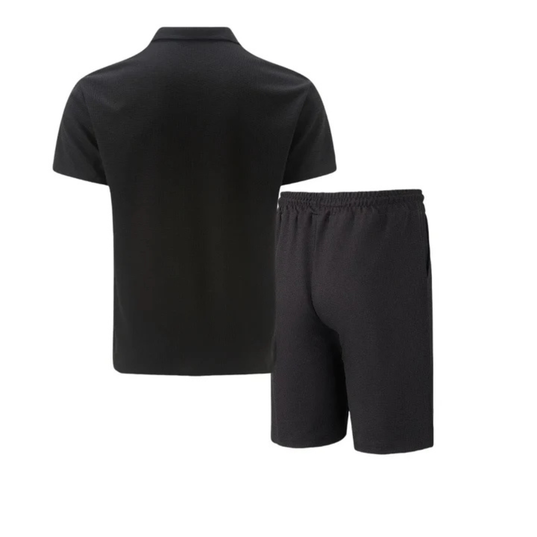 IBIZA Conjunto coordinado – Polo con cremallera en el cuello y pantalón corto de punto suave