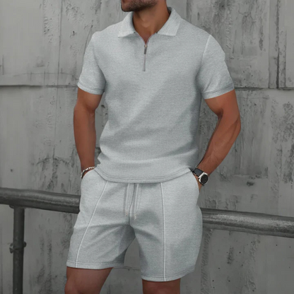 IBIZA Conjunto coordinado – Polo con cremallera en el cuello y pantalón corto de punto suave