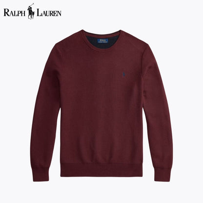 Suéter de algodón de punto de malla RL con cuello redondo