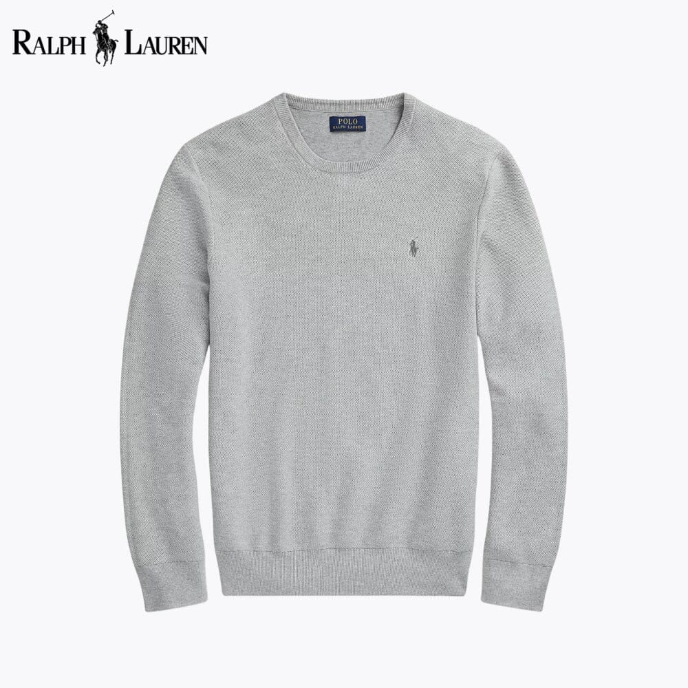 Suéter de algodón de punto de malla RL con cuello redondo