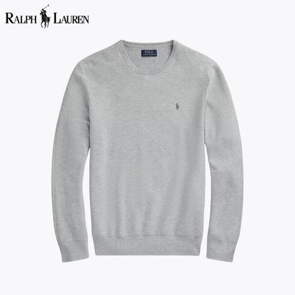 Suéter de algodón de punto de malla RL con cuello redondo