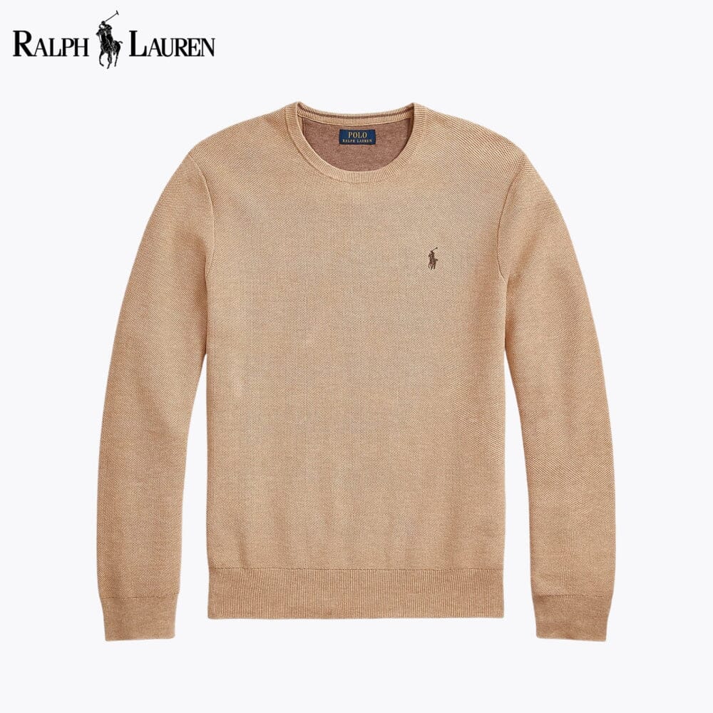 Suéter de algodón de punto de malla RL con cuello redondo