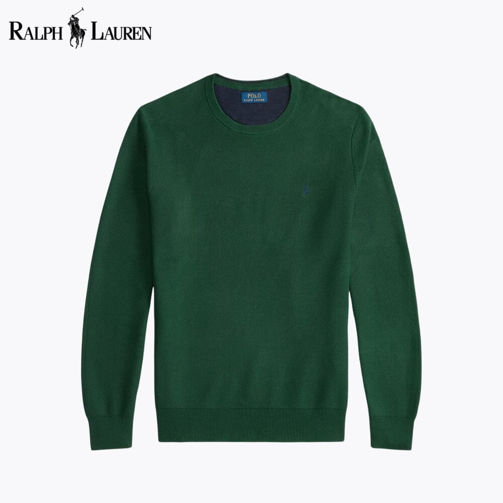 Suéter de algodón de punto de malla RL con cuello redondo