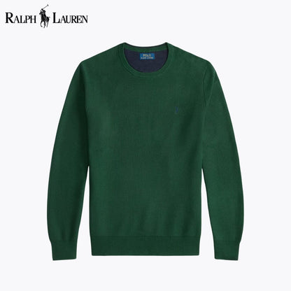Suéter de algodón de punto de malla RL con cuello redondo