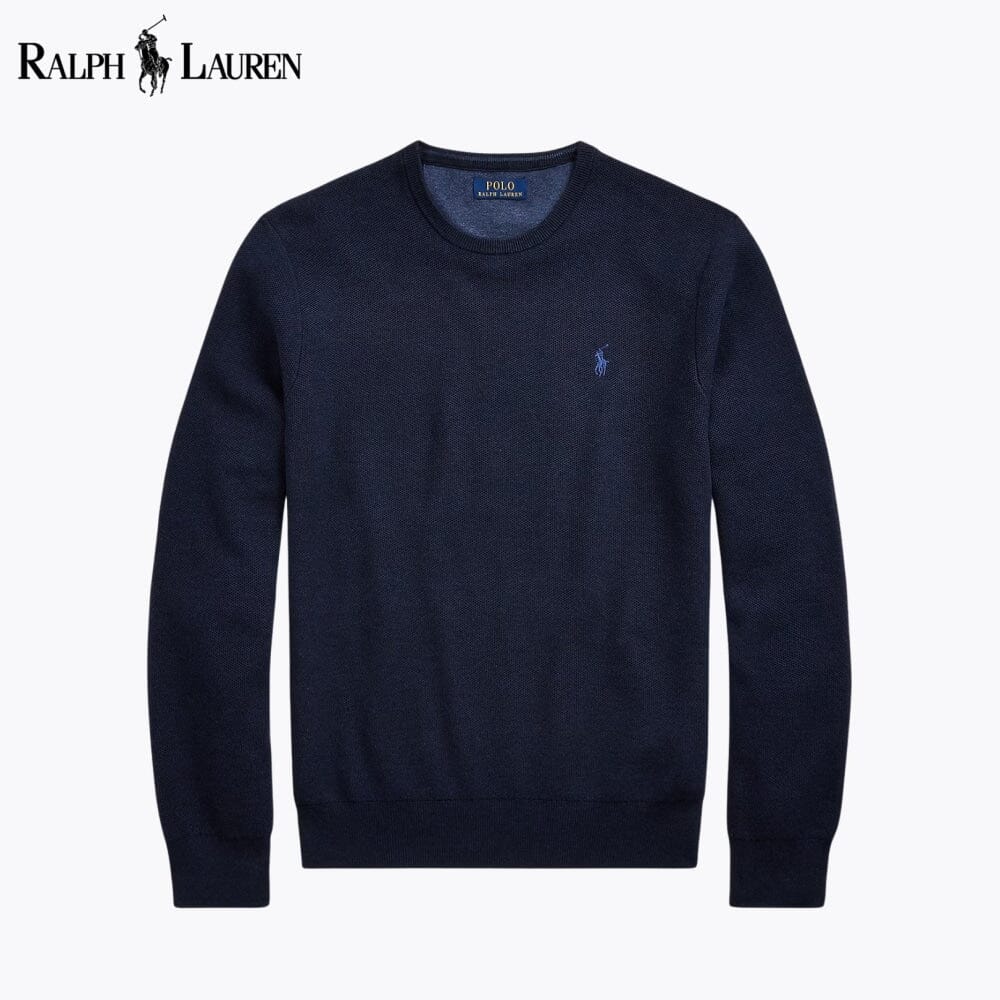 Suéter de algodón de punto de malla RL con cuello redondo