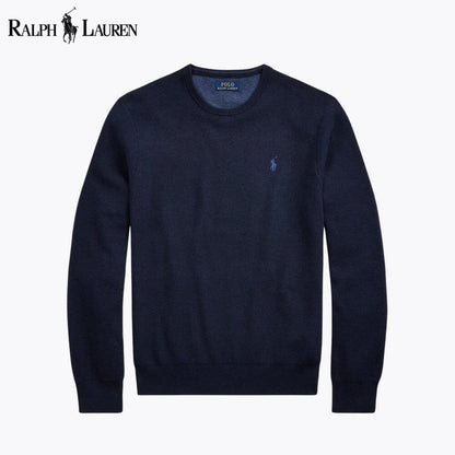Suéter de algodón de punto de malla RL con cuello redondo