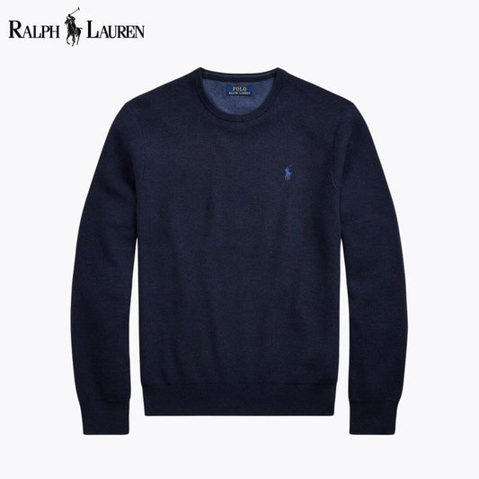 Suéter de algodón de punto de malla RL con cuello redondo