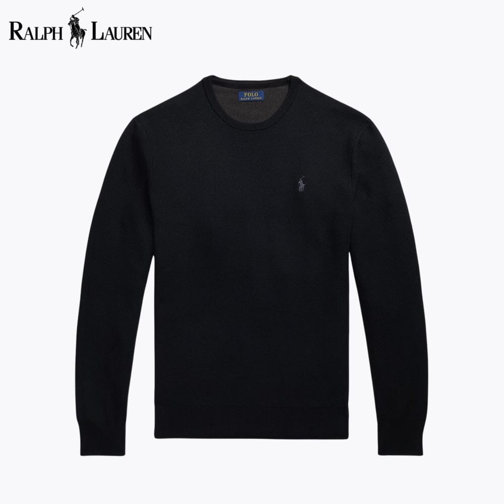 Suéter de algodón de punto de malla RL con cuello redondo