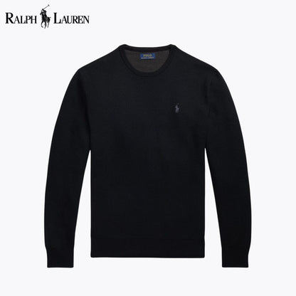 Suéter de algodón de punto de malla RL con cuello redondo